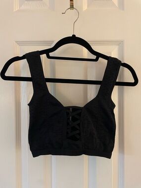 Anthropologie Black Eyelet Lace-Up Corset Top